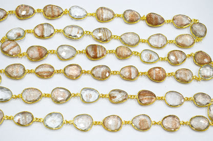 Copper Rutile Faceted Slice Shape Connector Chain , 13x16 - 18x22 mm , RB-7379