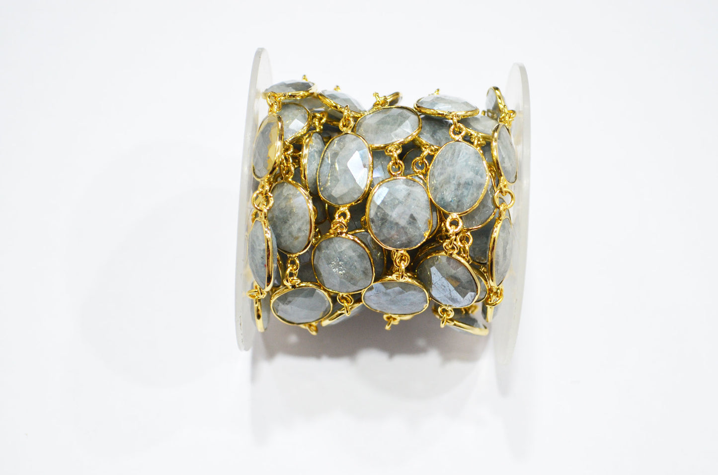 Aquamarine AB Coated Faceted Slice Shape Connector Chain , 12x14 - 15x18 mm , RB-7380