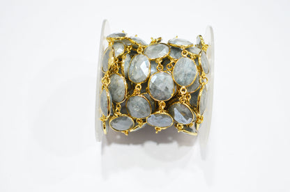 Aquamarine AB Coated Faceted Slice Shape Connector Chain , 12x14 - 15x18 mm , RB-7380