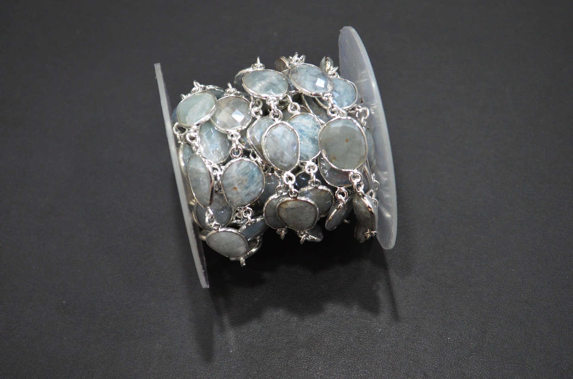 Aquamarine AB Coated Faceted Slice Shape Connector Chain , 12x14 - 15x18 mm , RB-7380