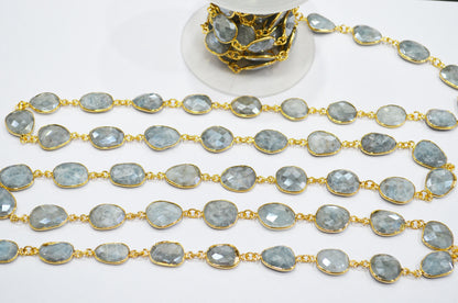 Aquamarine AB Coated Faceted Slice Shape Connector Chain , 12x14 - 15x18 mm , RB-7380