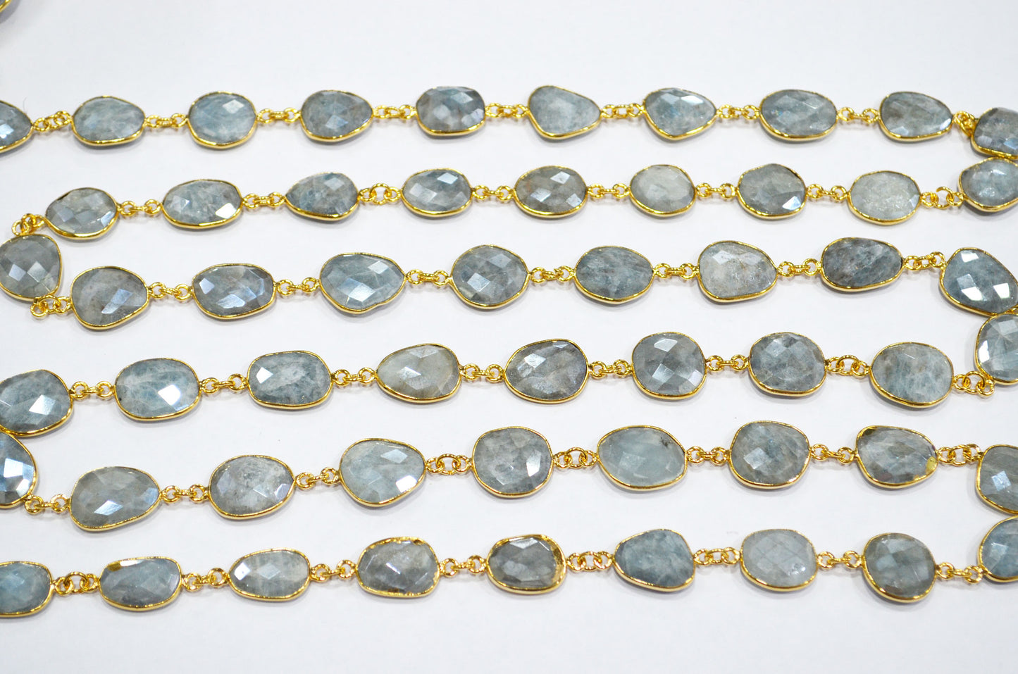 Aquamarine AB Coated Faceted Slice Shape Connector Chain , 12x14 - 15x18 mm , RB-7380
