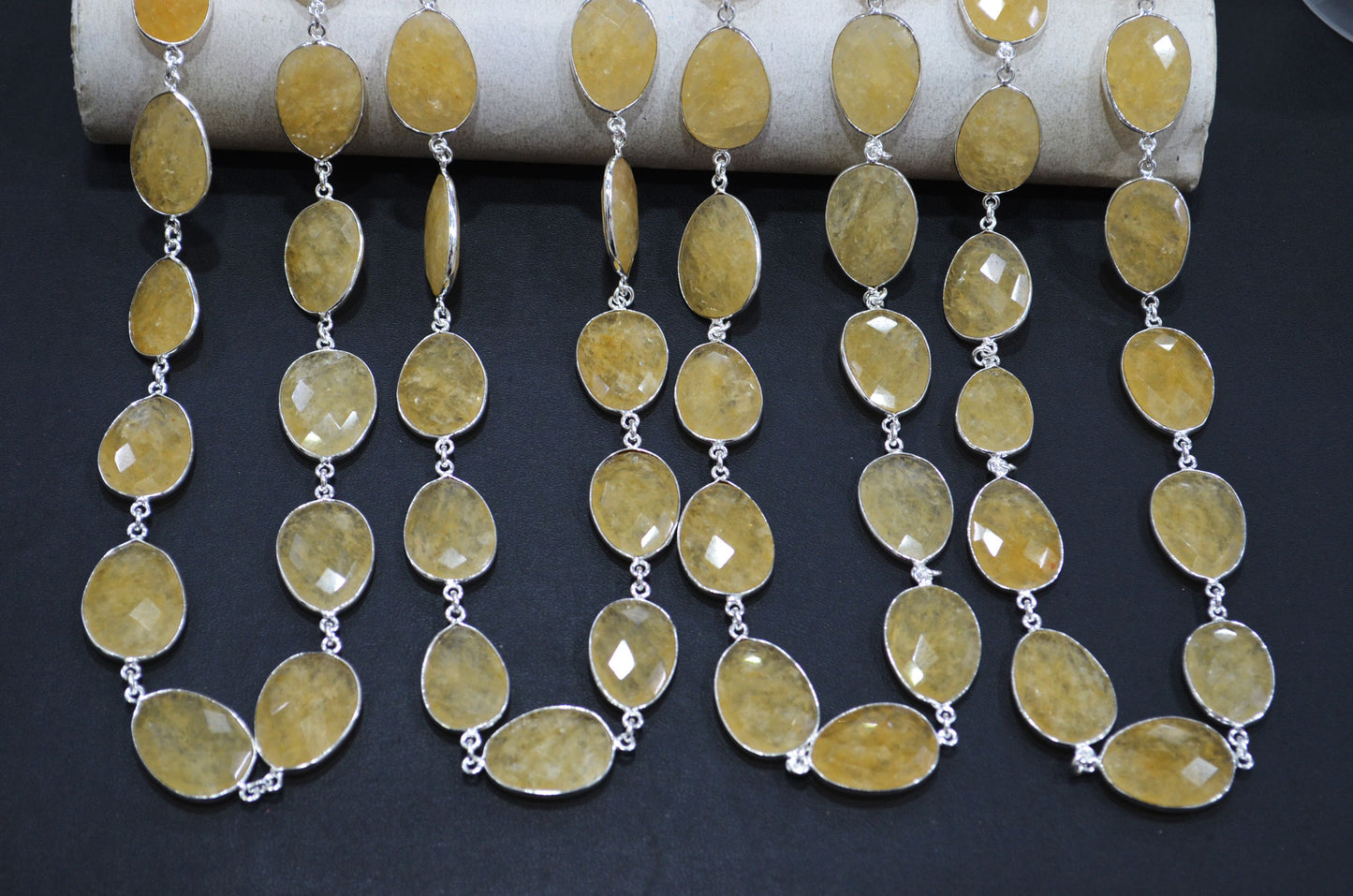 Yellow Aventurine Egg Shape Connector Chain , 15x20 - 17x24 mm , RB-7381