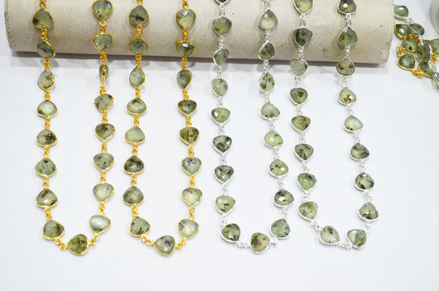 Moss Prehnite Heart Shape Connector Chain , 10 - 11 mm , RB-7382