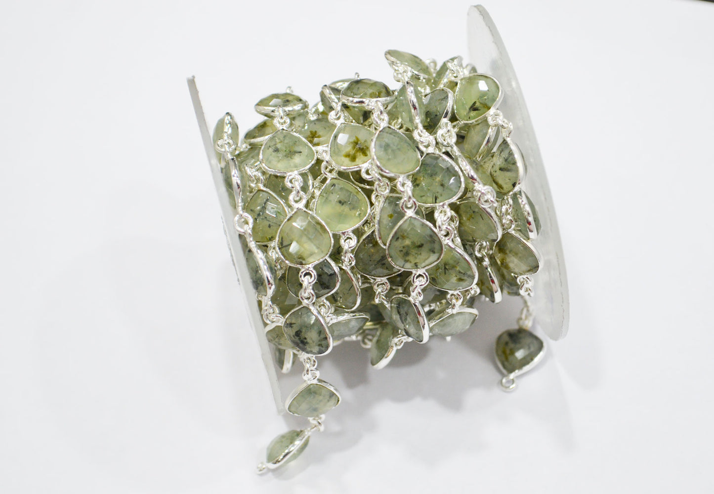 Moss Prehnite Heart Shape Connector Chain , 10 - 11 mm , RB-7382