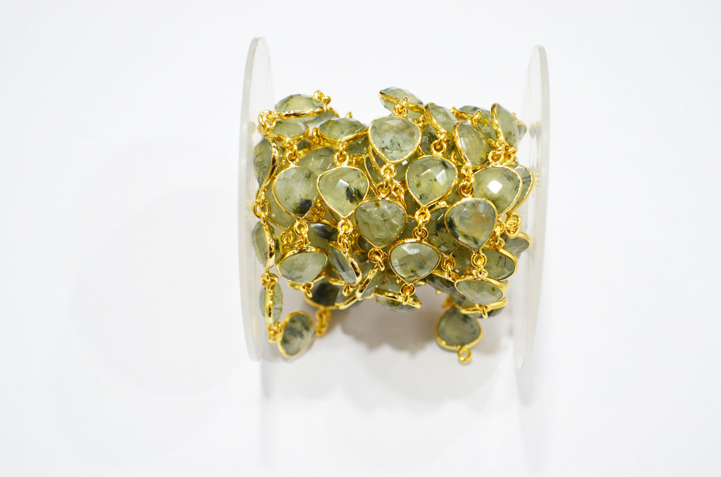 Moss Prehnite Heart Shape Connector Chain , 10 - 11 mm , RB-7382