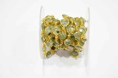 Moss Prehnite Heart Shape Connector Chain , 10 - 11 mm , RB-7382