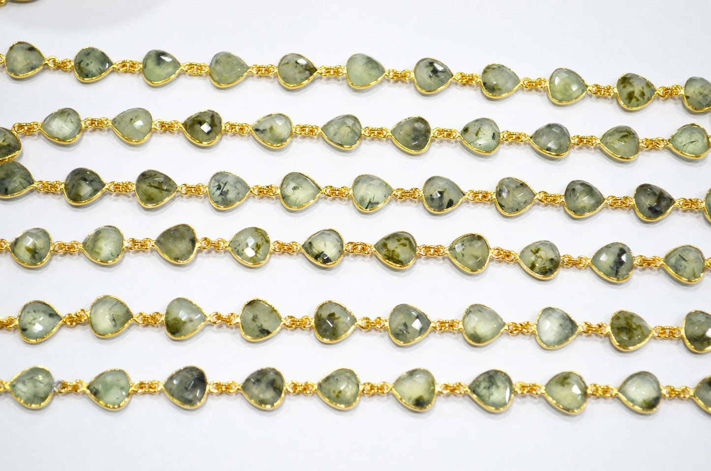 Moss Prehnite Heart Shape Connector Chain , 10 - 11 mm , RB-7382