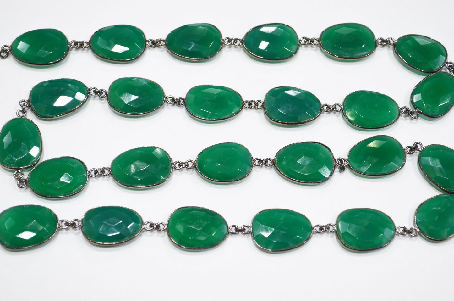 Green Onyx Faceted Egg Shape Connector Chain , 16x21 - 17x23 mm , RB-7383