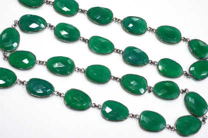 Green Onyx Faceted Egg Shape Connector Chain , 16x21 - 17x23 mm , RB-7383