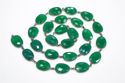Green Onyx Faceted Egg Shape Connector Chain , 16x21 - 17x23 mm , RB-7383