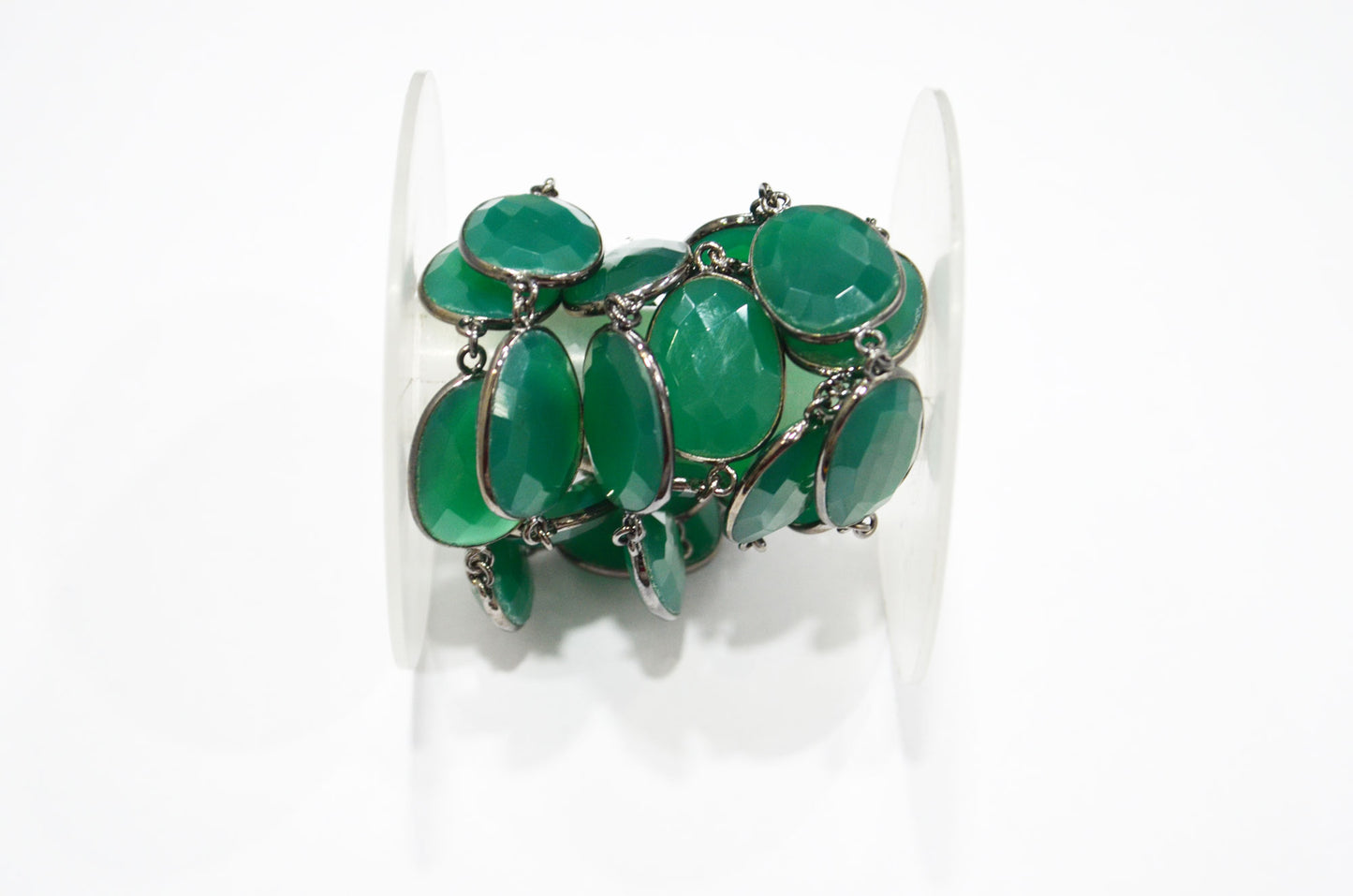 Green Onyx Faceted Egg Shape Connector Chain , 16x21 - 17x23 mm , RB-7383