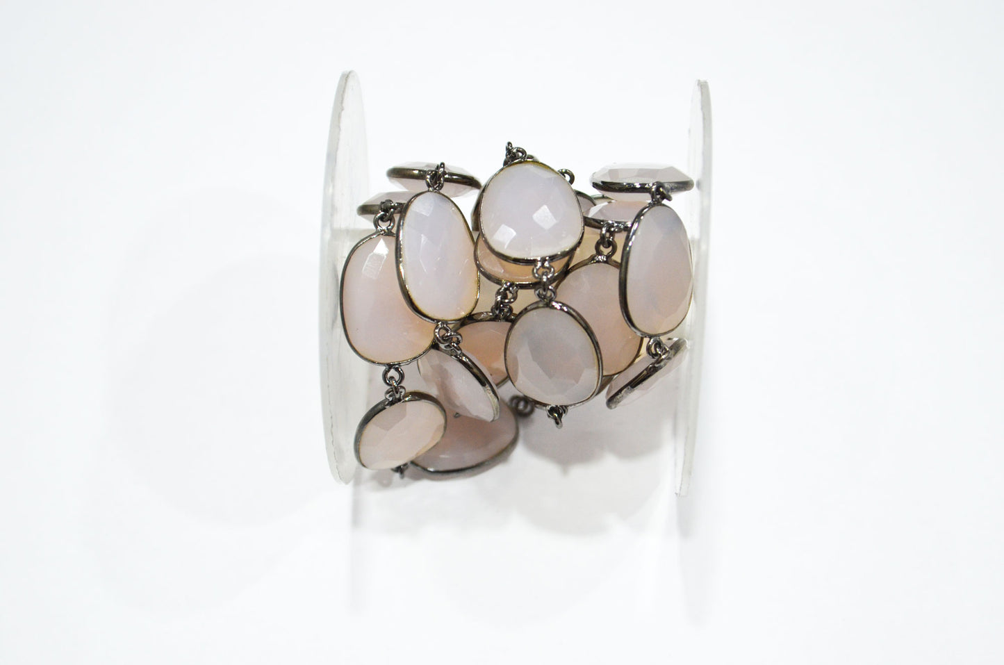 Lavender Chalcedony Faceted Egg Shape Connector Chain , 16x20 - 17x22 mm , RB-7384