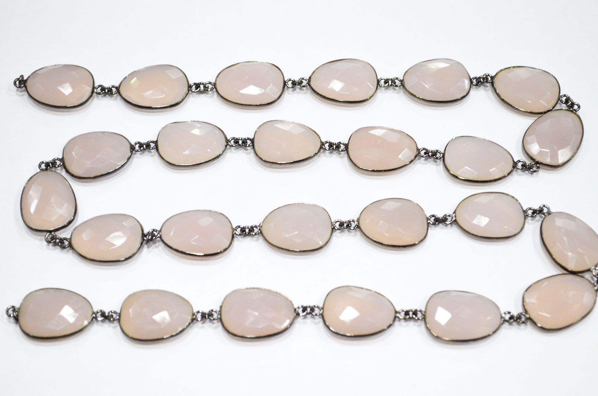 Lavender Chalcedony Faceted Egg Shape Connector Chain , 16x20 - 17x22 mm , RB-7384
