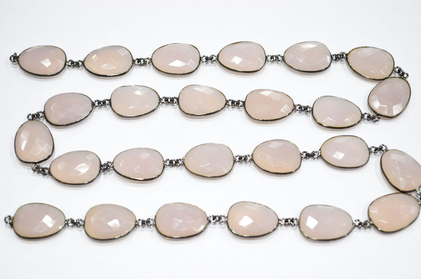 Lavender Chalcedony Faceted Egg Shape Connector Chain , 16x20 - 17x22 mm , RB-7384