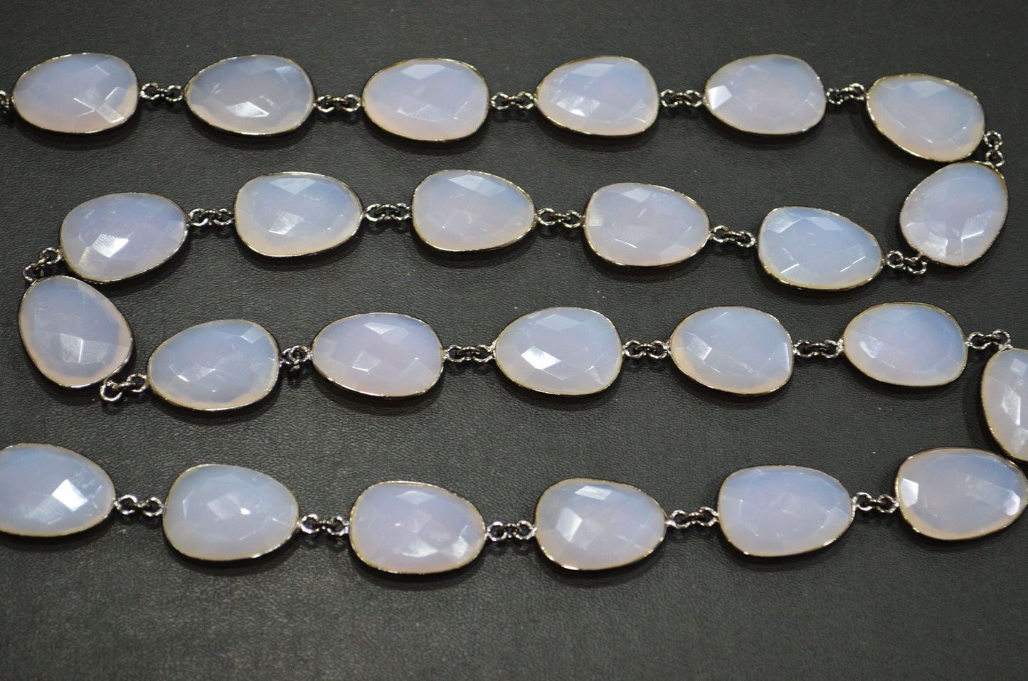 Lavender Chalcedony Faceted Egg Shape Connector Chain , 16x20 - 17x22 mm , RB-7384