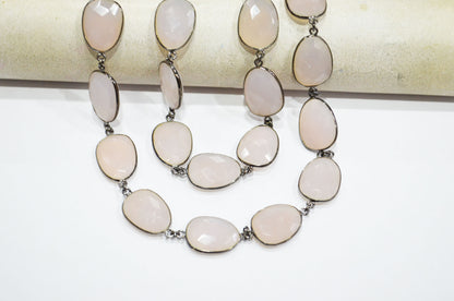 Lavender Chalcedony Faceted Egg Shape Connector Chain , 16x20 - 17x22 mm , RB-7384