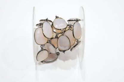 Lavender Chalcedony Faceted Egg Shape Connector Chain , 16x20 - 17x22 mm , RB-7384