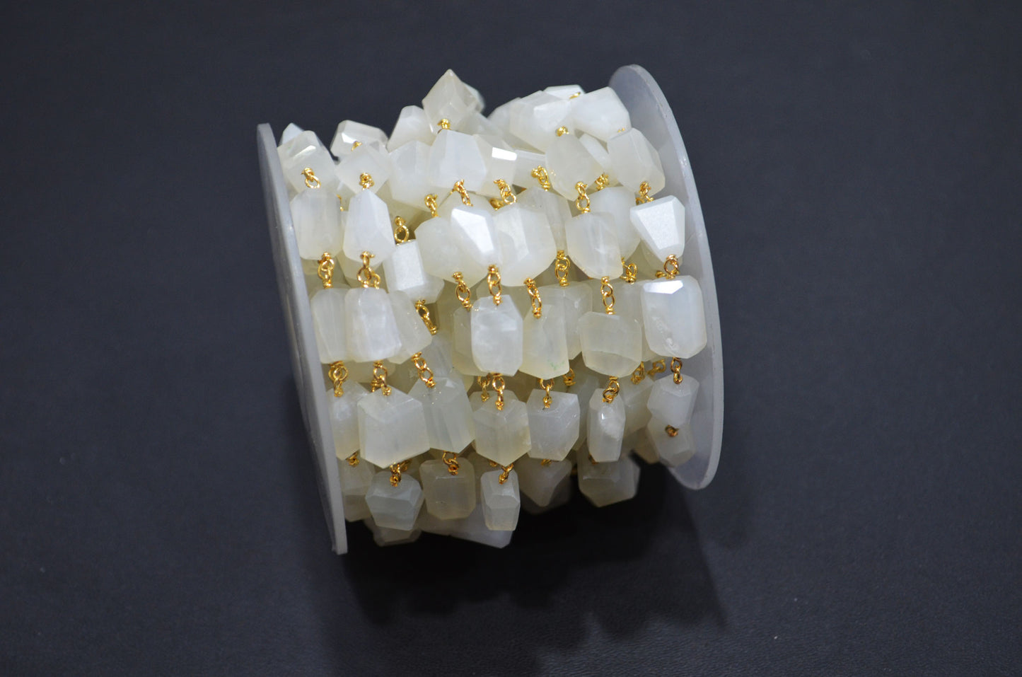 Ceylon Moonstone Laser Cut Nuggets Shape Rosary Beaded Chain , 7 - 12 mm , RB-7385