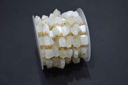 Ceylon Moonstone Laser Cut Nuggets Shape Rosary Beaded Chain , 7 - 12 mm , RB-7385