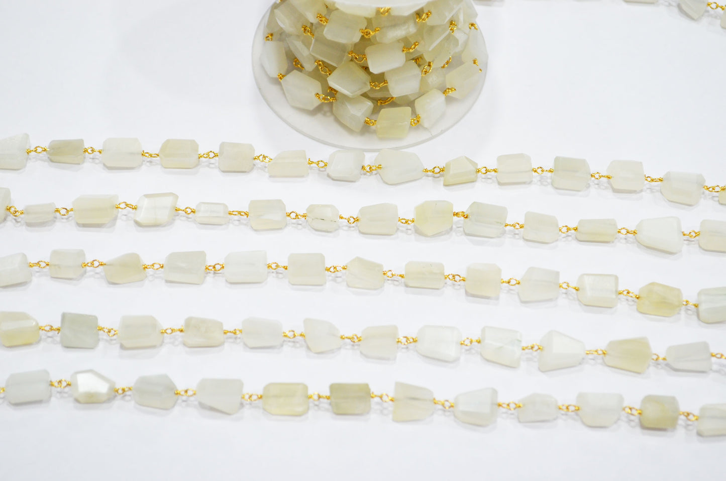 Ceylon Moonstone Laser Cut Nuggets Shape Rosary Beaded Chain , 7 - 12 mm , RB-7385