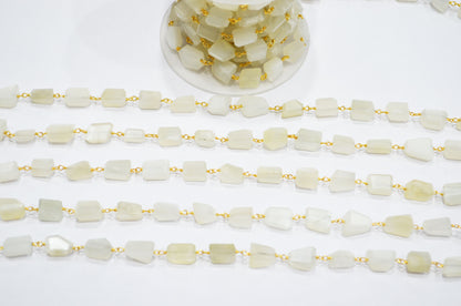 Ceylon Moonstone Laser Cut Nuggets Shape Rosary Beaded Chain , 7 - 12 mm , RB-7385