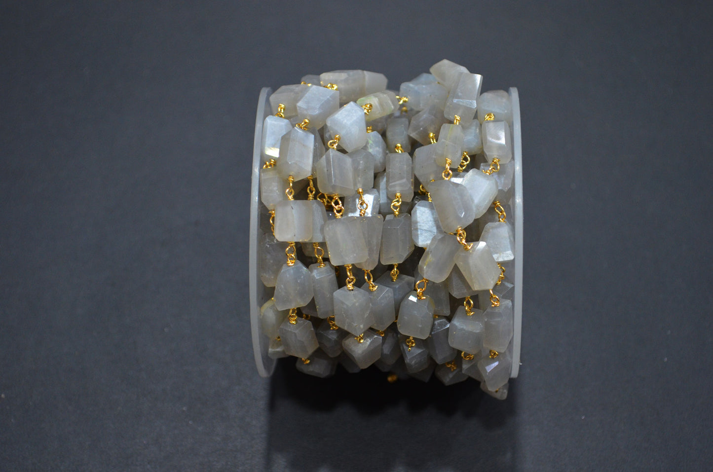 Gray Moonstone Laser Cut Nuggets Shape Rosary Beaded Chain , 9 - 12 mm , RB-7386