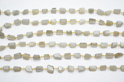 Gray Moonstone Laser Cut Nuggets Shape Rosary Beaded Chain , 9 - 12 mm , RB-7386