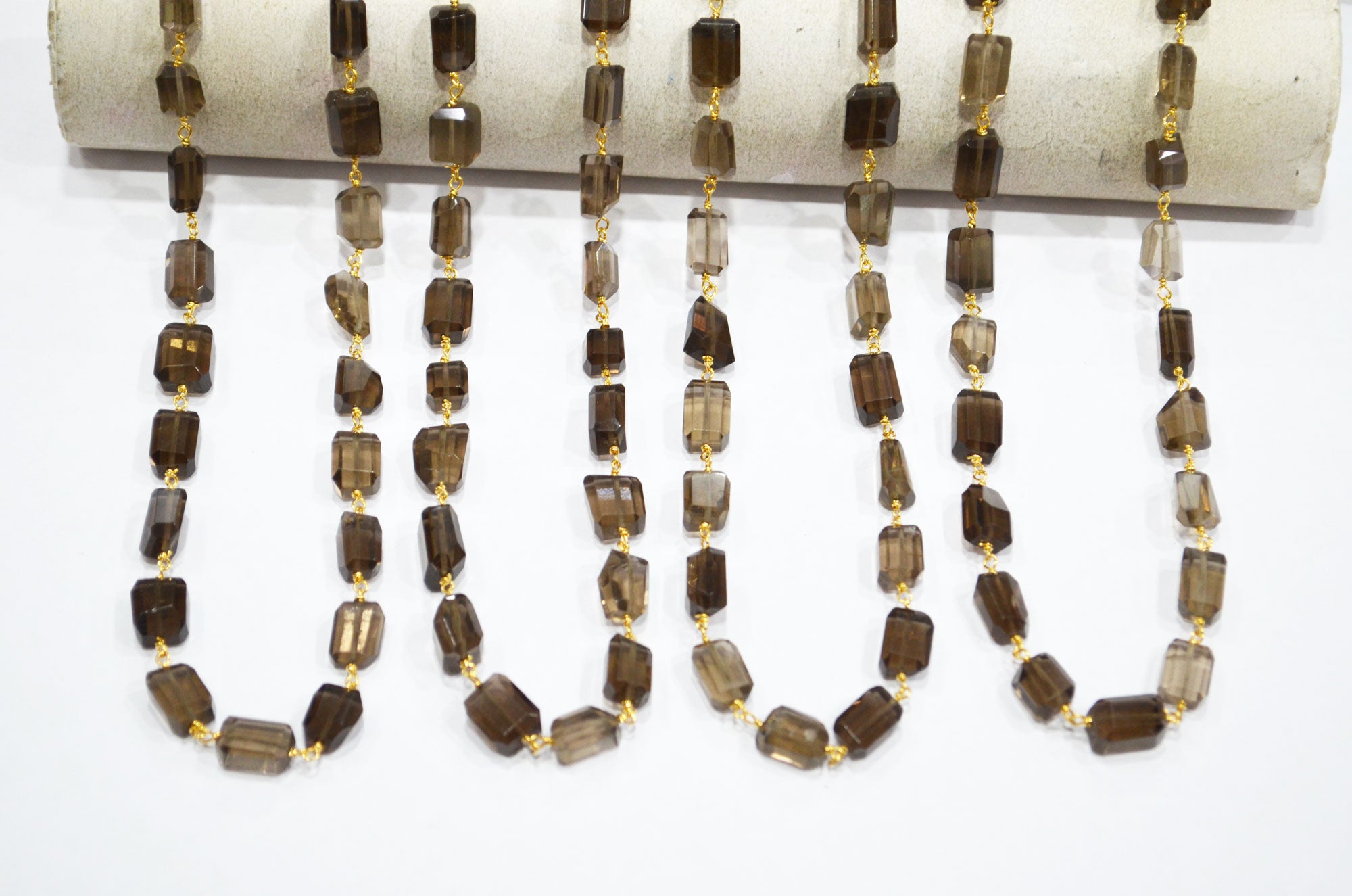 Smoky Laser Cut Nuggets Shape Rosary Beaded Chain , 8 - 12 mm , RB-7387