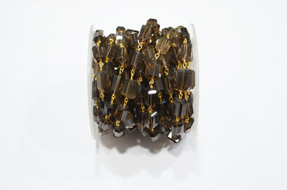 Smoky Laser Cut Nuggets Shape Rosary Beaded Chain , 8 - 12 mm , RB-7387