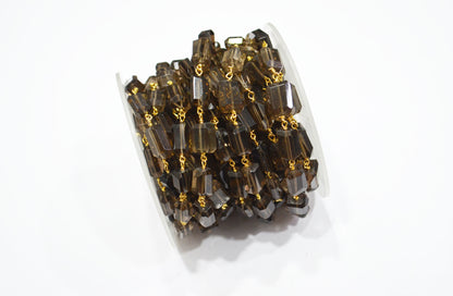 Smoky Laser Cut Nuggets Shape Rosary Beaded Chain , 8 - 12 mm , RB-7387