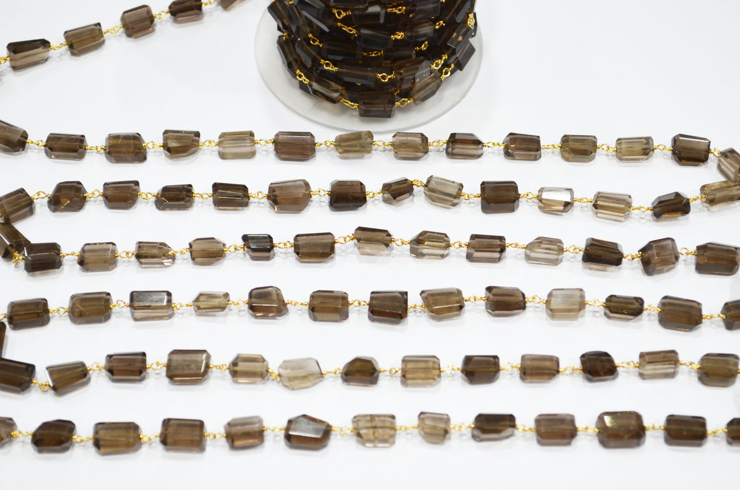 Smoky Laser Cut Nuggets Shape Rosary Beaded Chain , 8 - 12 mm , RB-7387