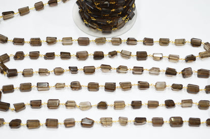 Smoky Laser Cut Nuggets Shape Rosary Beaded Chain , 8 - 12 mm , RB-7387