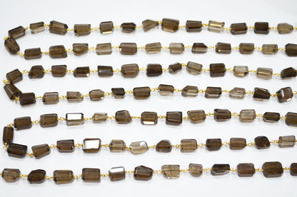 Smoky Laser Cut Nuggets Shape Rosary Beaded Chain , 8 - 12 mm , RB-7387