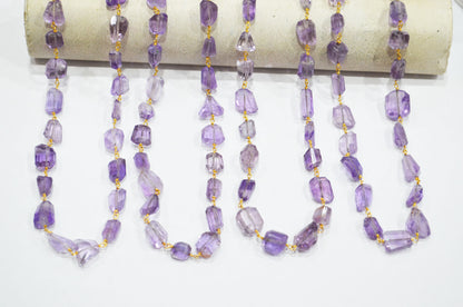 Pink Amethyst Laser Cut Nuggets Shape Rosary Beaded Chain , 9 - 15 mm , RB-7388