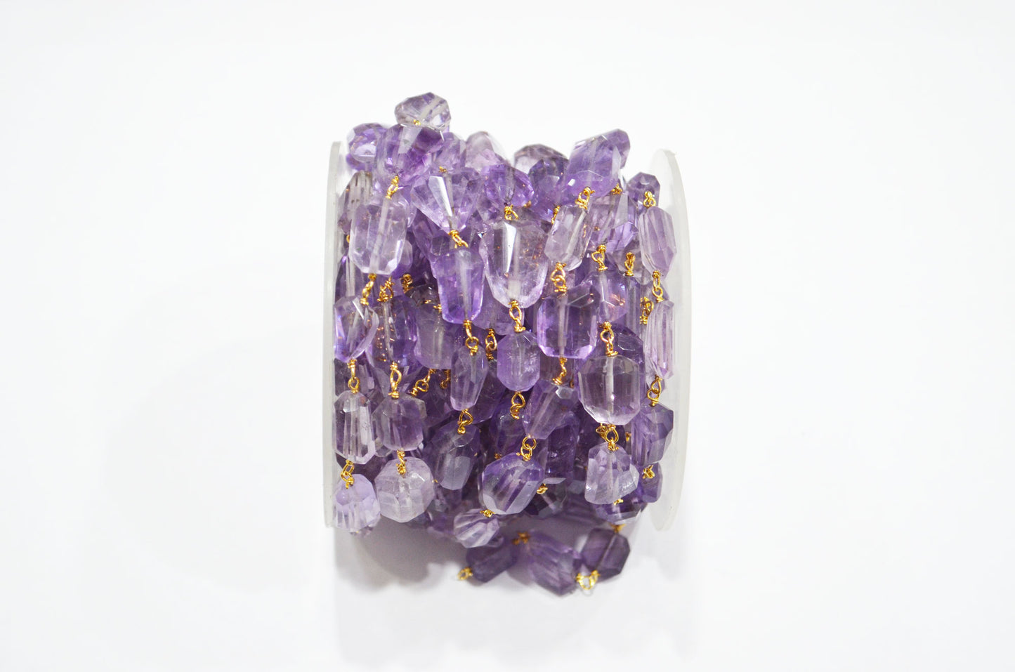 Pink Amethyst Laser Cut Nuggets Shape Rosary Beaded Chain , 9 - 15 mm , RB-7388