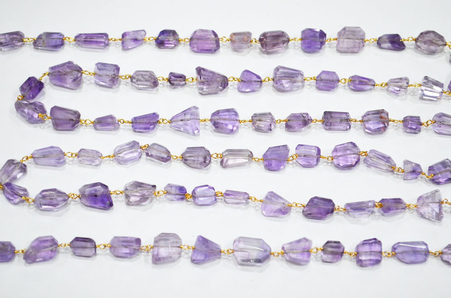 Pink Amethyst Laser Cut Nuggets Shape Rosary Beaded Chain , 9 - 15 mm , RB-7388