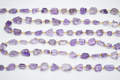 Pink Amethyst Laser Cut Nuggets Shape Rosary Beaded Chain , 9 - 15 mm , RB-7388