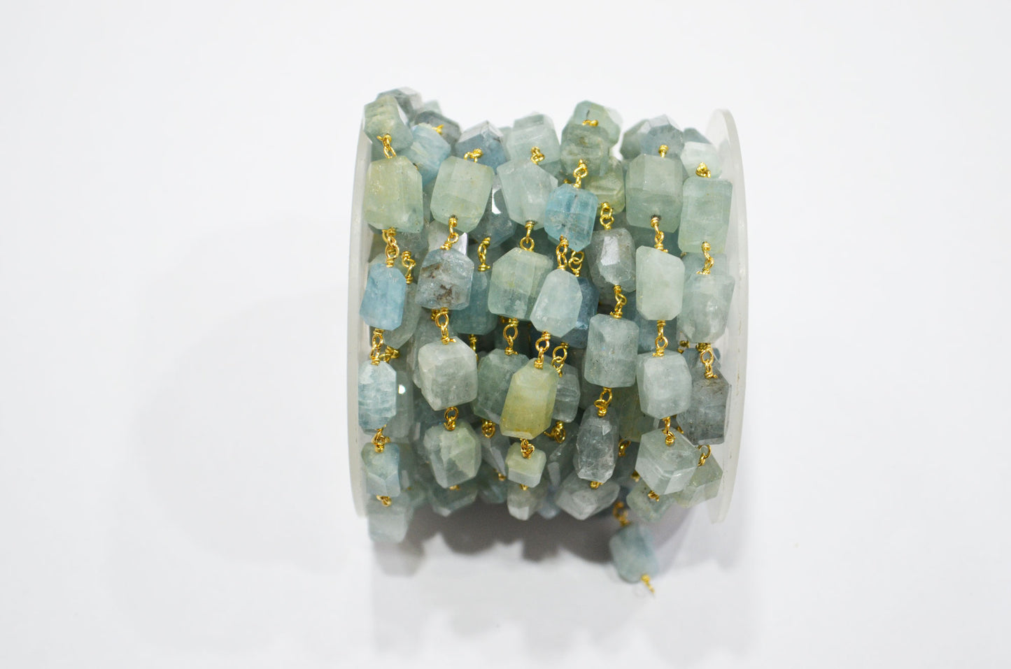 Milky Aquamarine Laser Cut Nuggets Shape Rosary Beaded Chain , 9 - 12 mm , RB-7389