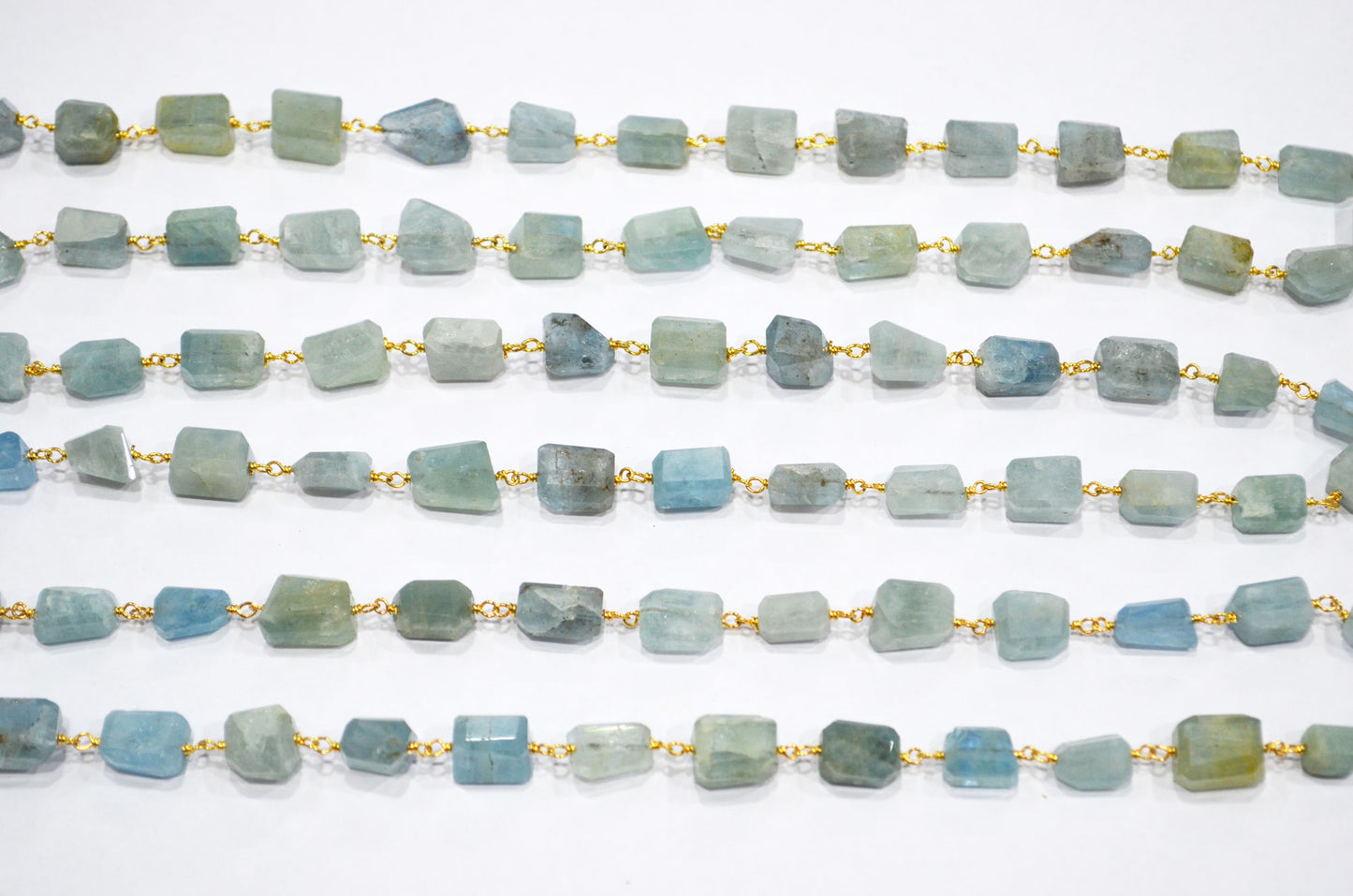 Milky Aquamarine Laser Cut Nuggets Shape Rosary Beaded Chain , 9 - 12 mm , RB-7389