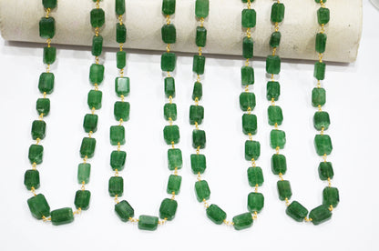 Green Strawberry Quartz Laser Cut Nuggets Shape Rosary Beaded Chain , 8 - 12 mm , RB-7392