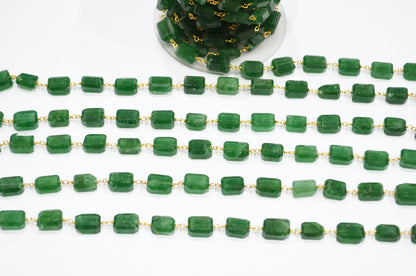Green Strawberry Quartz Laser Cut Nuggets Shape Rosary Beaded Chain , 8 - 12 mm , RB-7392