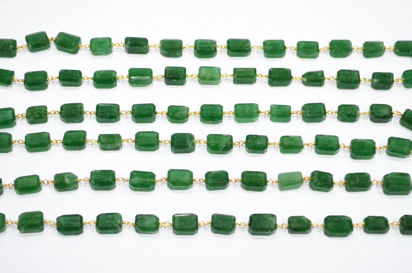 Green Strawberry Quartz Laser Cut Nuggets Shape Rosary Beaded Chain , 8 - 12 mm , RB-7392