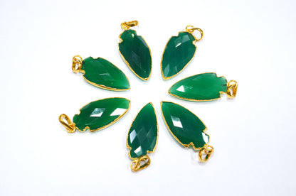 Green Onyx Electroplated Arrowhead Shape Pendant , Green Onyx Faceted Charm , Sold By Piece , 28 - 30 mm , RB-7393