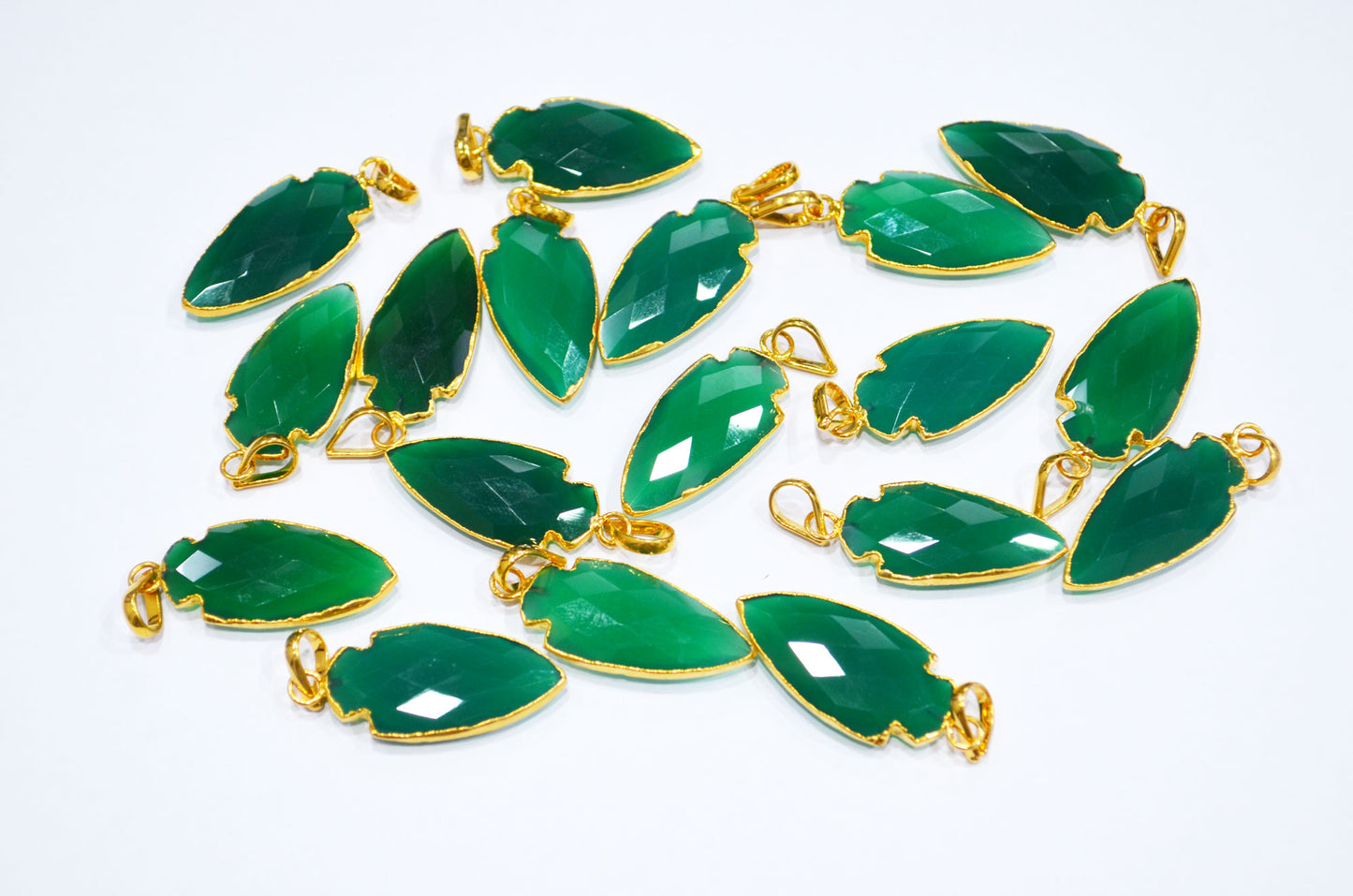 Green Onyx Electroplated Arrowhead Shape Pendant , Green Onyx Faceted Charm , Sold By Piece , 28 - 30 mm , RB-7393