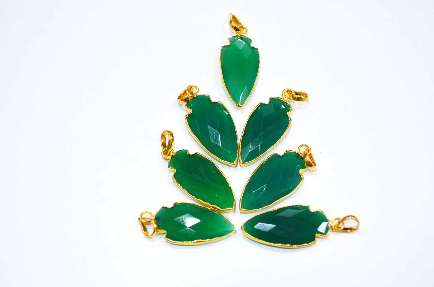 Green Onyx Electroplated Arrowhead Shape Pendant , Green Onyx Faceted Charm , Sold By Piece , 28 - 30 mm , RB-7393