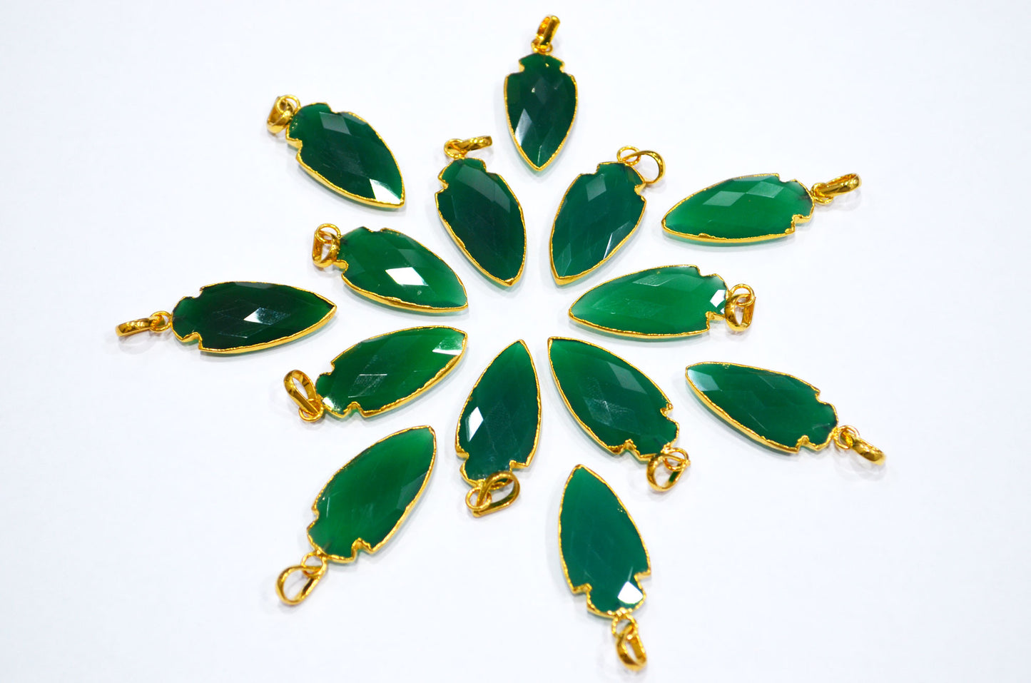 Green Onyx Electroplated Arrowhead Shape Pendant , Green Onyx Faceted Charm , Sold By Piece , 28 - 30 mm , RB-7393