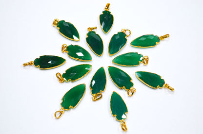Green Onyx Electroplated Arrowhead Shape Pendant , Green Onyx Faceted Charm , Sold By Piece , 28 - 30 mm , RB-7393