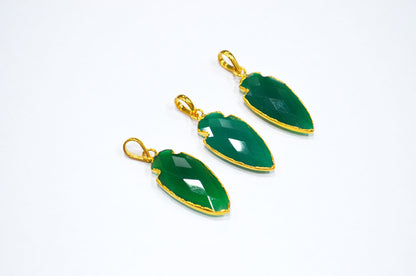 Green Onyx Electroplated Arrowhead Shape Pendant , Green Onyx Faceted Charm , Sold By Piece , 28 - 30 mm , RB-7393