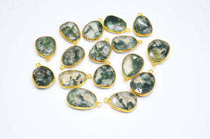 Ocean Green Fossil Jasper Faceted Free Form Shape Connector , Sold By Piece , 13x16 - 17x22 mm , RB-7394